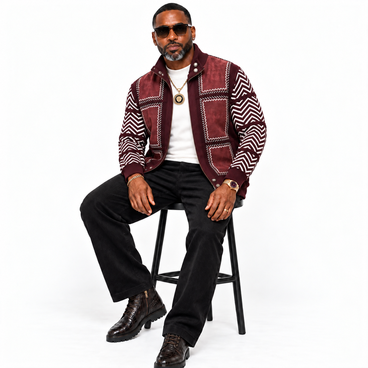 Silversilk Men’s Patchwork Sweater: 31006 Burgundy
