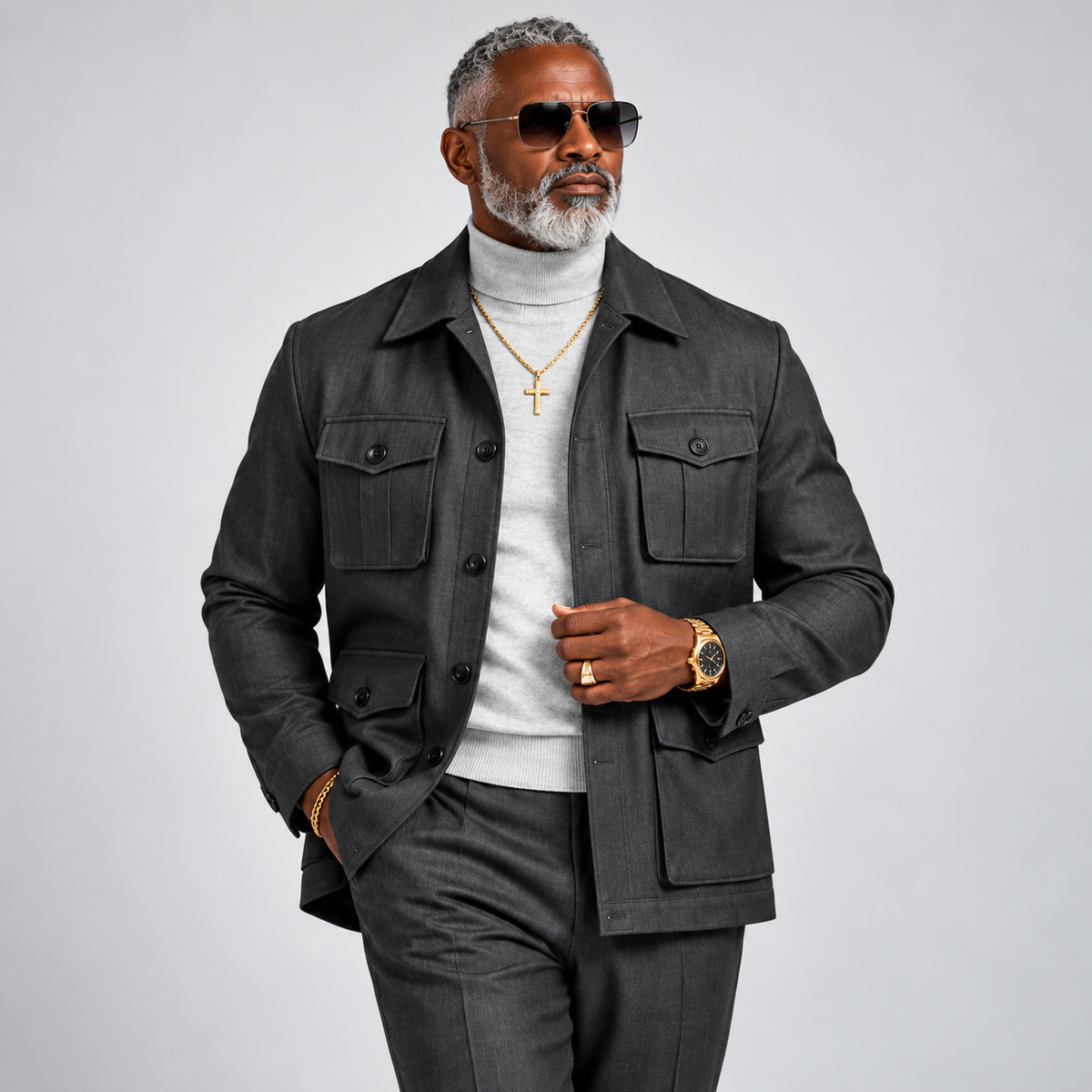Robert Lewis Safari Jacket & Pant Set - Gunmetal Black