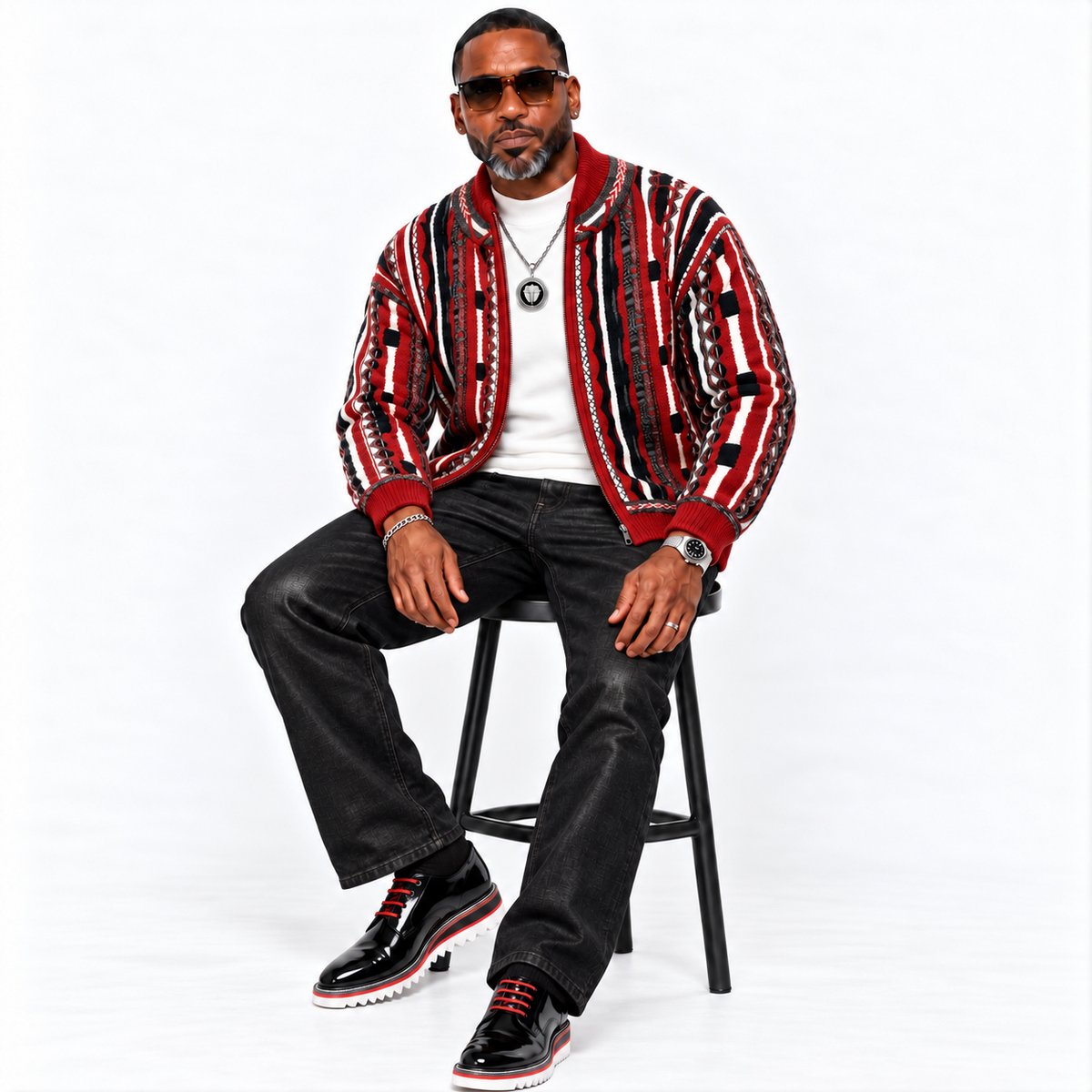 Silversilk Men’s Bomber Sweater Jacket: 32030 Red Gray Black