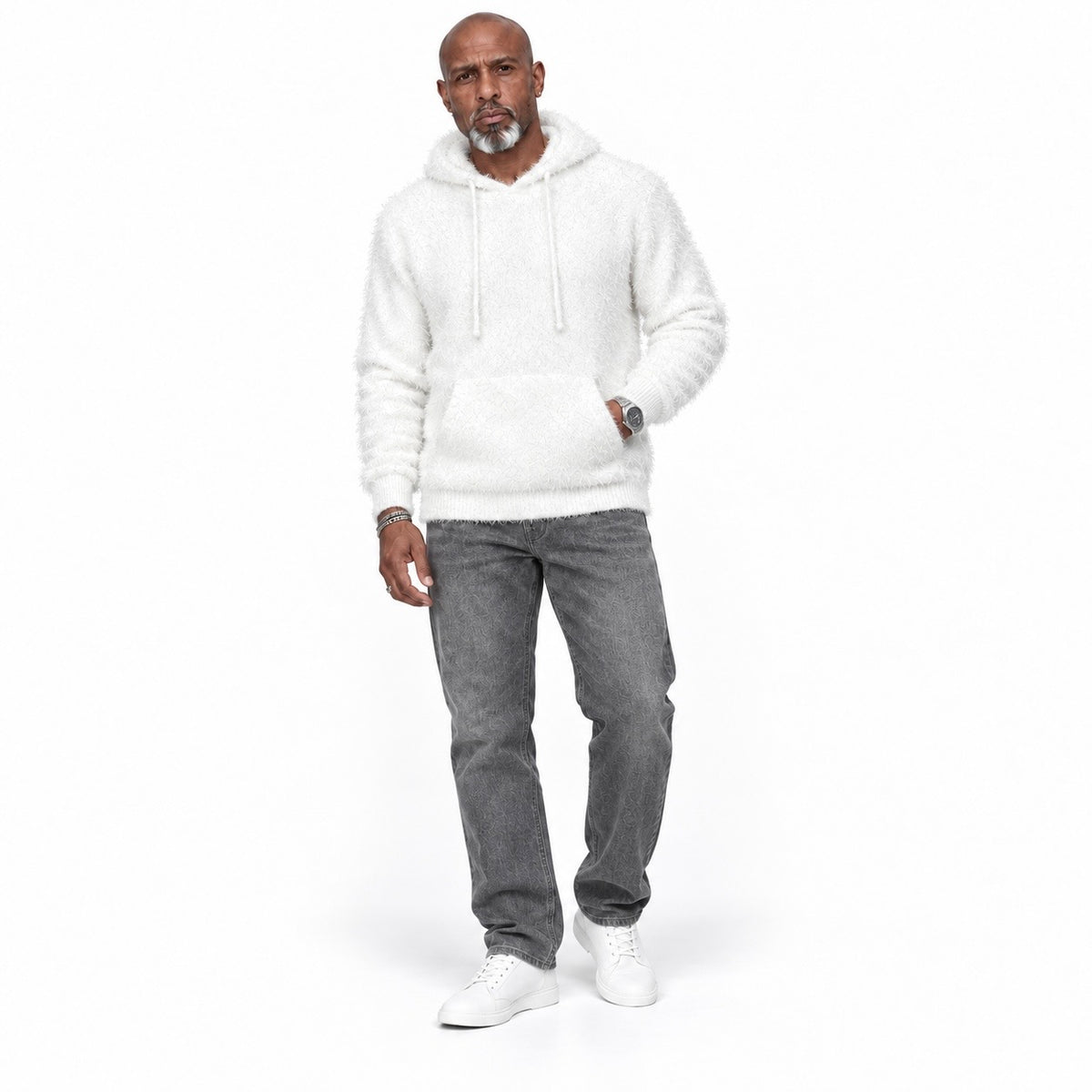 OIM Men’s Signature Textured Pullover Hoodie - White