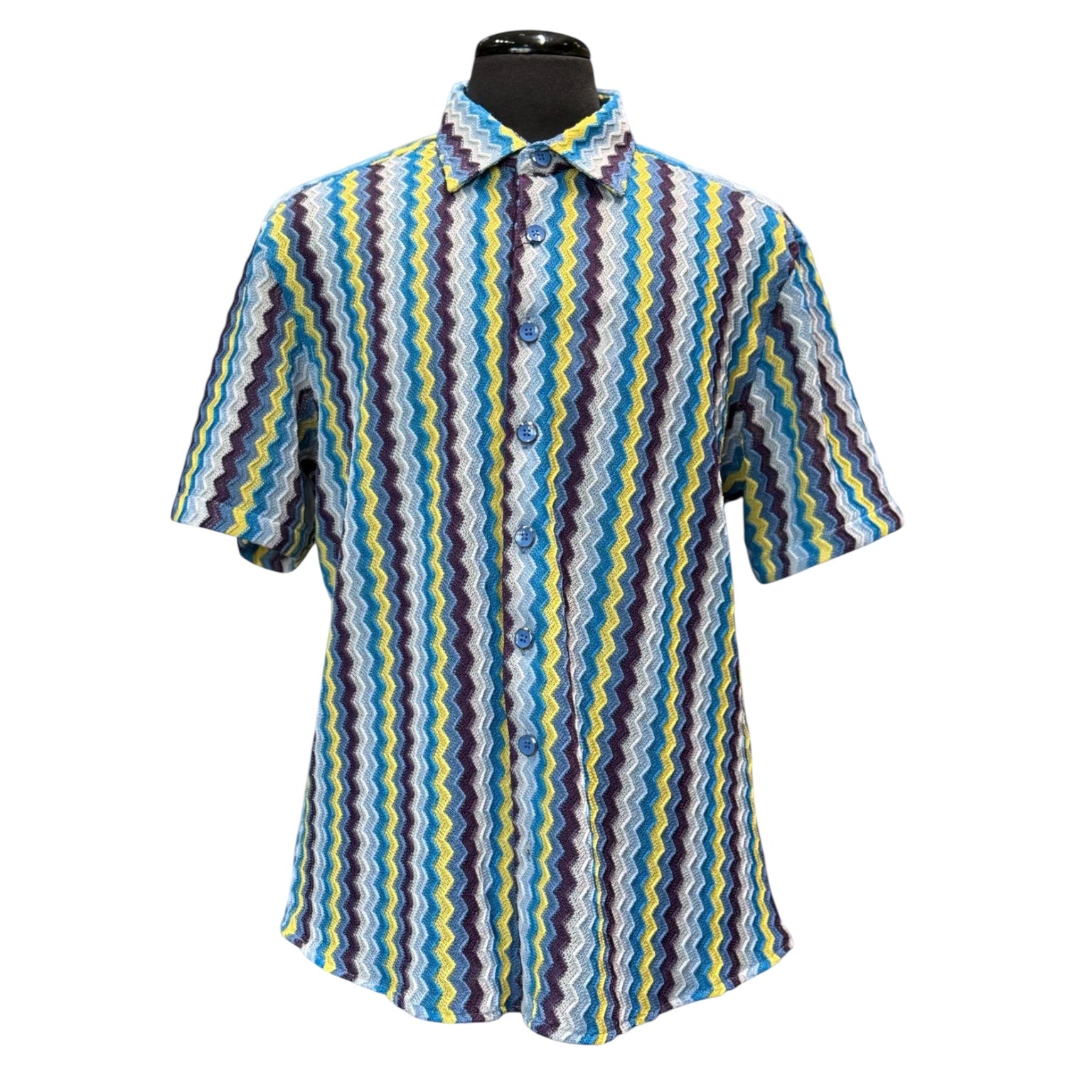 Lanzino Men's Woven Short Sleeve Button-Up Shirt Blue – 107