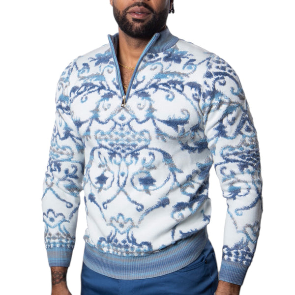 Prestige "Stanley" Half Zip Sweater (White/Blue) 223