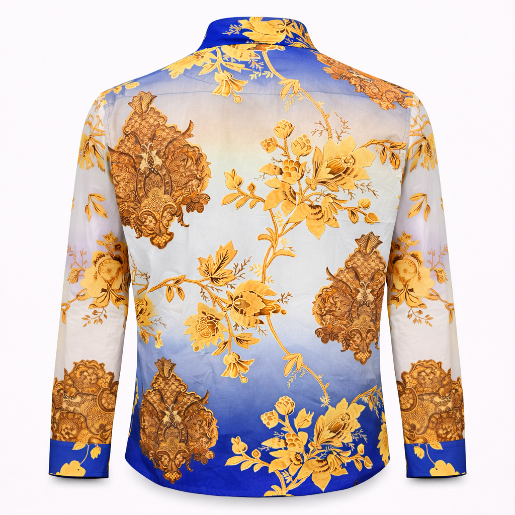 Prestige Men’s Multicolor Luxury Cotton Long Sleeve Button-Up Shirt – Denim 452