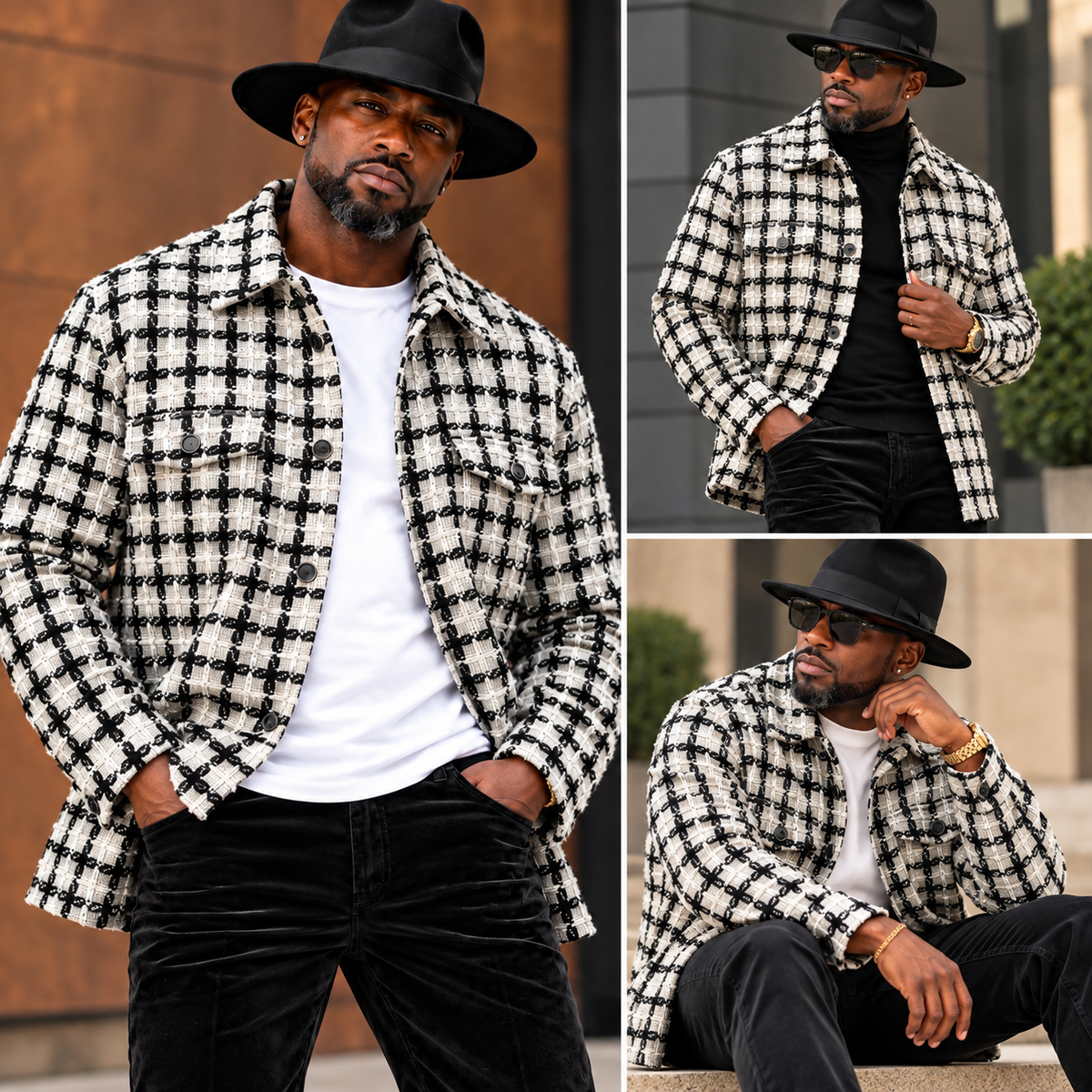 Lanzino Men’s Luxury Shirt Jacket – White Black