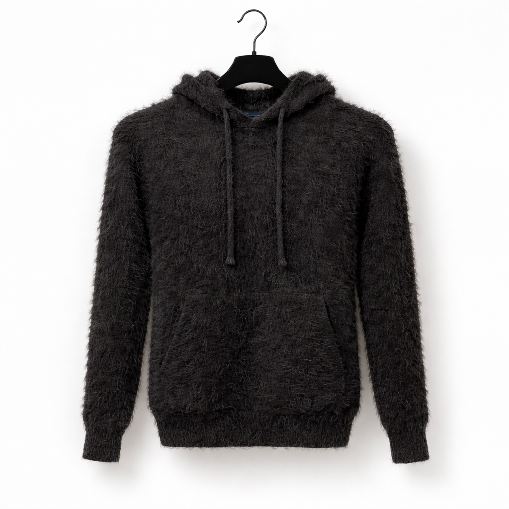 Men’s Soft Knit Hoodie Sweater – Black