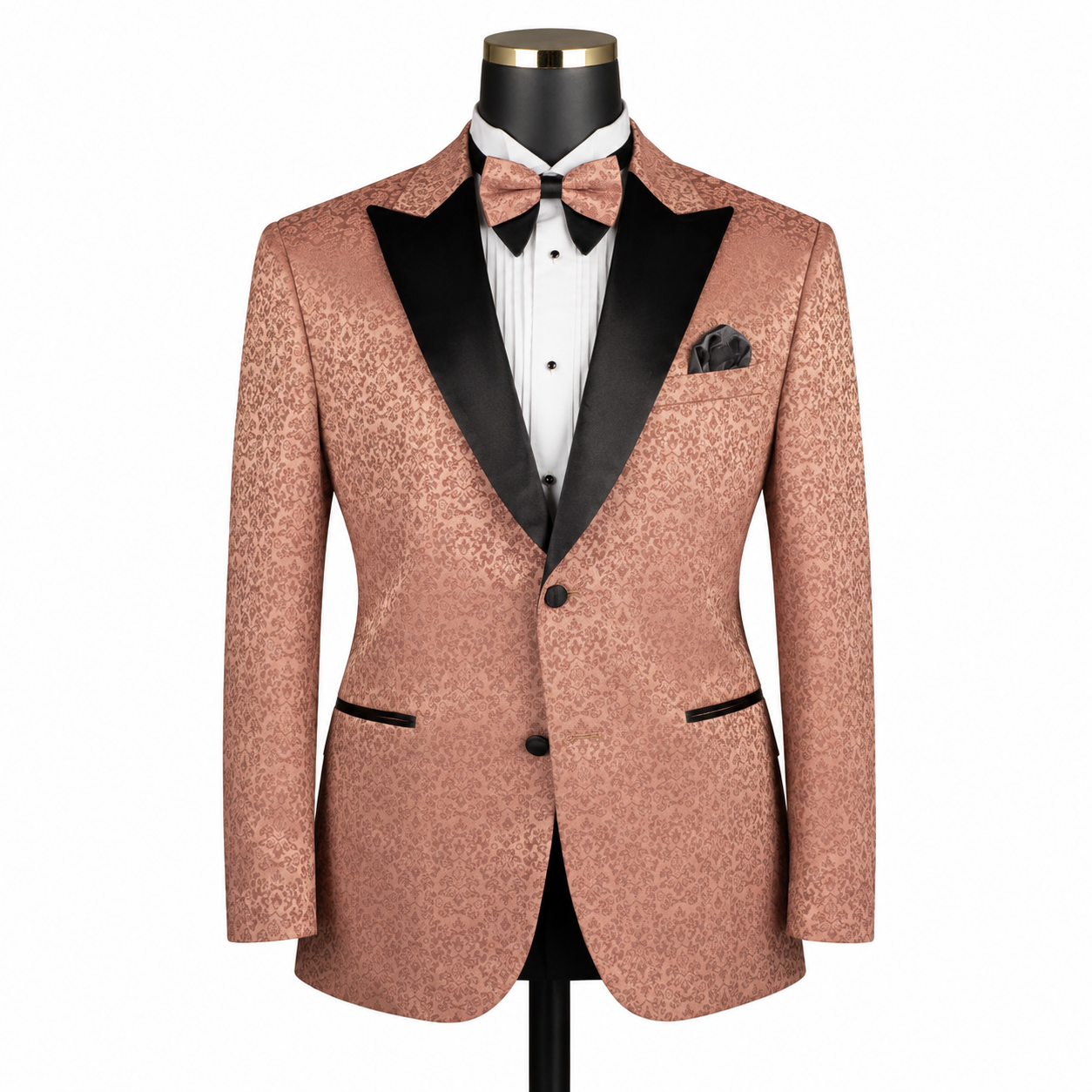 Men’s Floral Peak Lapel Blazer with Matching Bow Tie – Clay