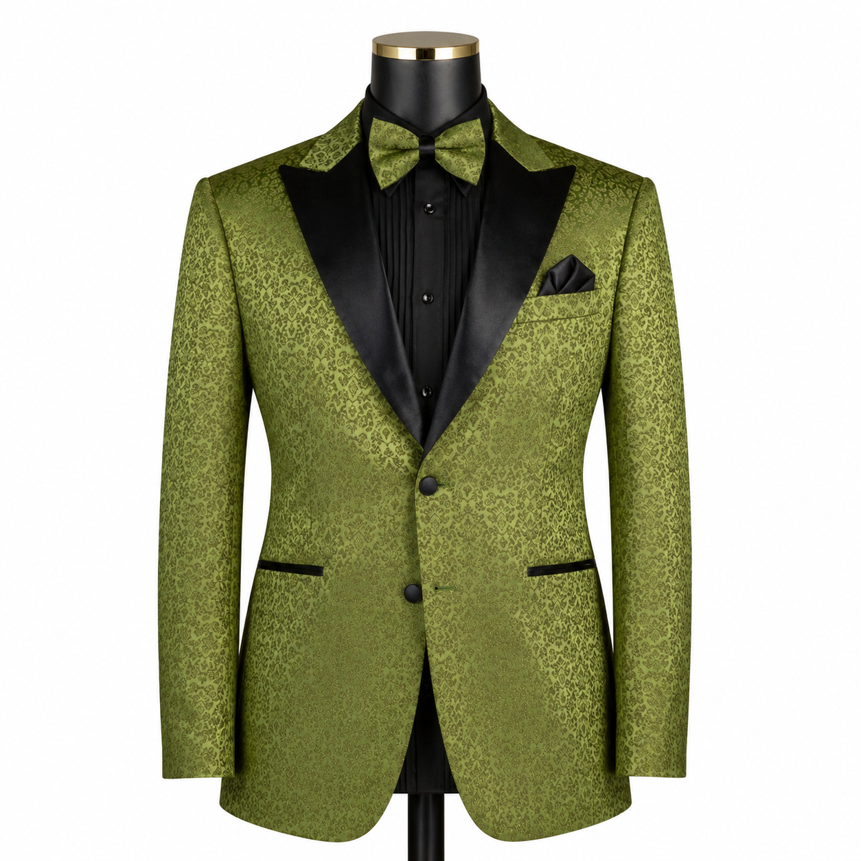 Men’s Floral Peak Lapel Blazer with Matching Bow Tie – Pesto