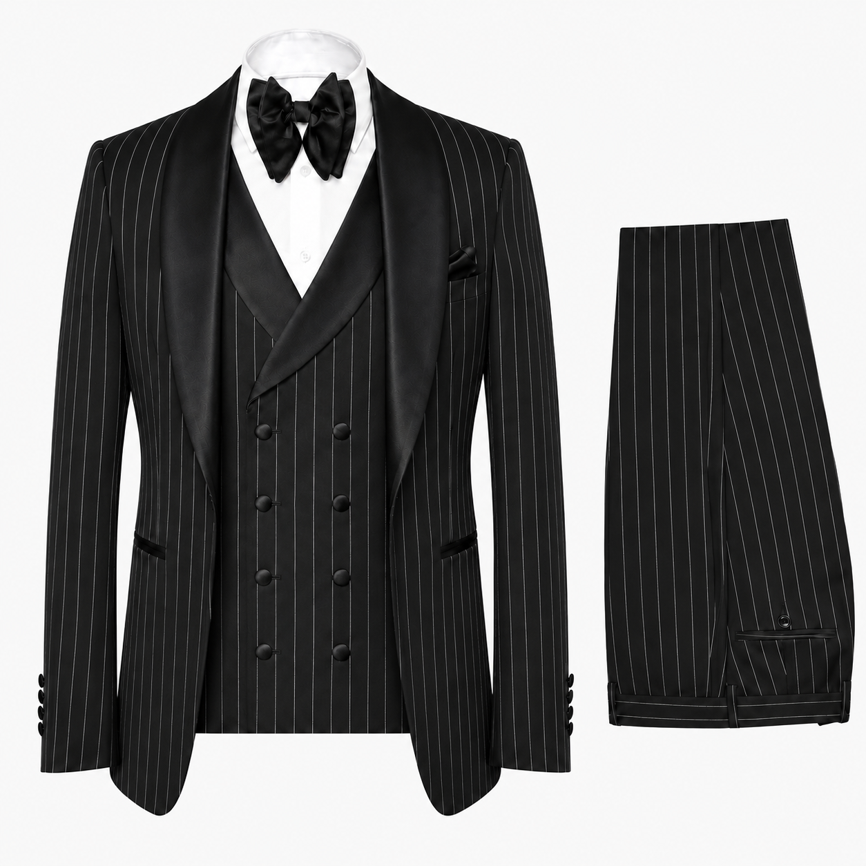 Rossi Man Pinstripe 3 Piece Tuxedo - Black RM1969