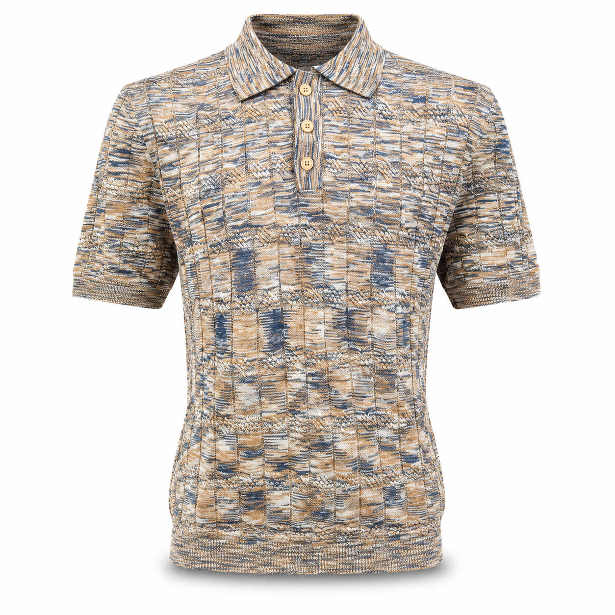 Stacy Adams Zip Knit Polo – Relaxed Fit Tan/Navy 21057