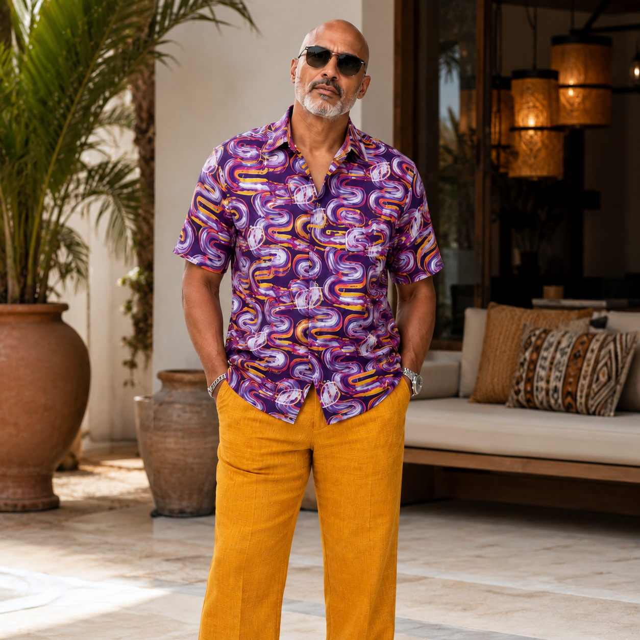 Inserch Premium Linen Shirt - Eggplant Sunburst 7916