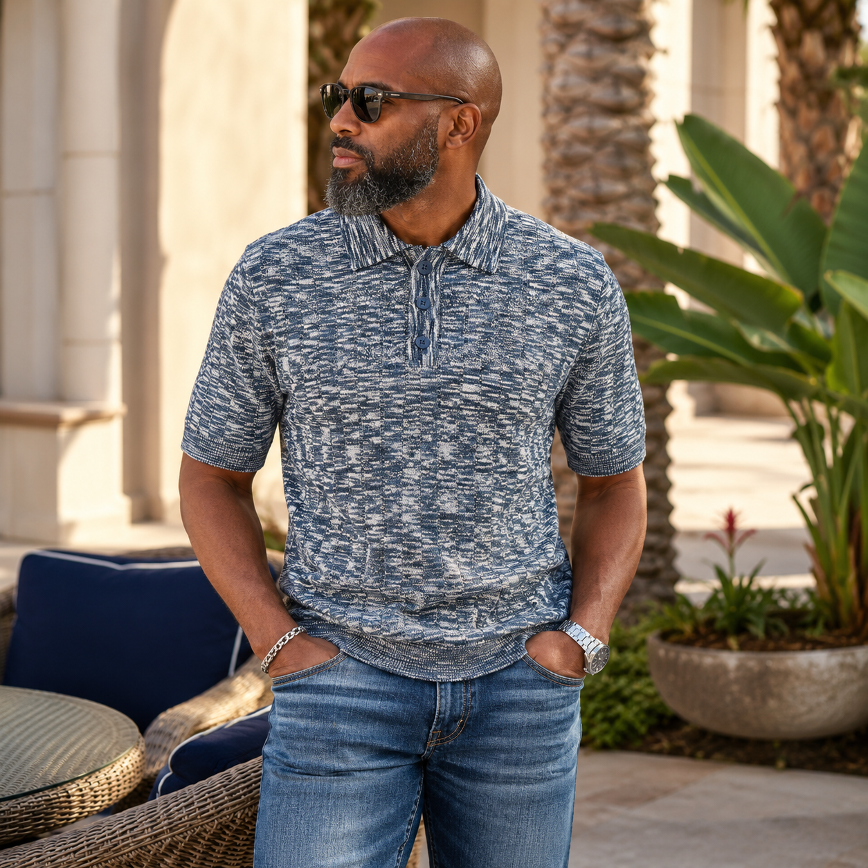 Stacy Adams Zip Knit Polo – Relaxed Fit Navy/Gray 21057