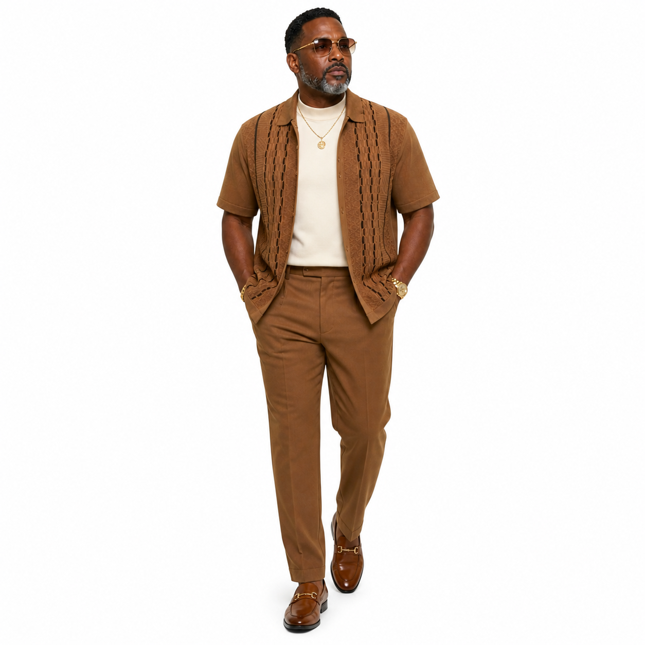 Silversilk Men’s 2-Piece Walking Suit – Knit Set – Taupe 21015