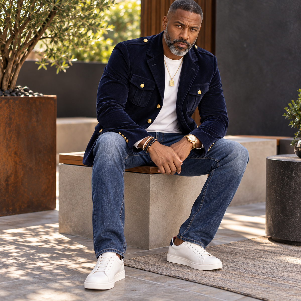 Inserch Men’s Velveteen Suede Military Blazer BL-569 Navy Blue
