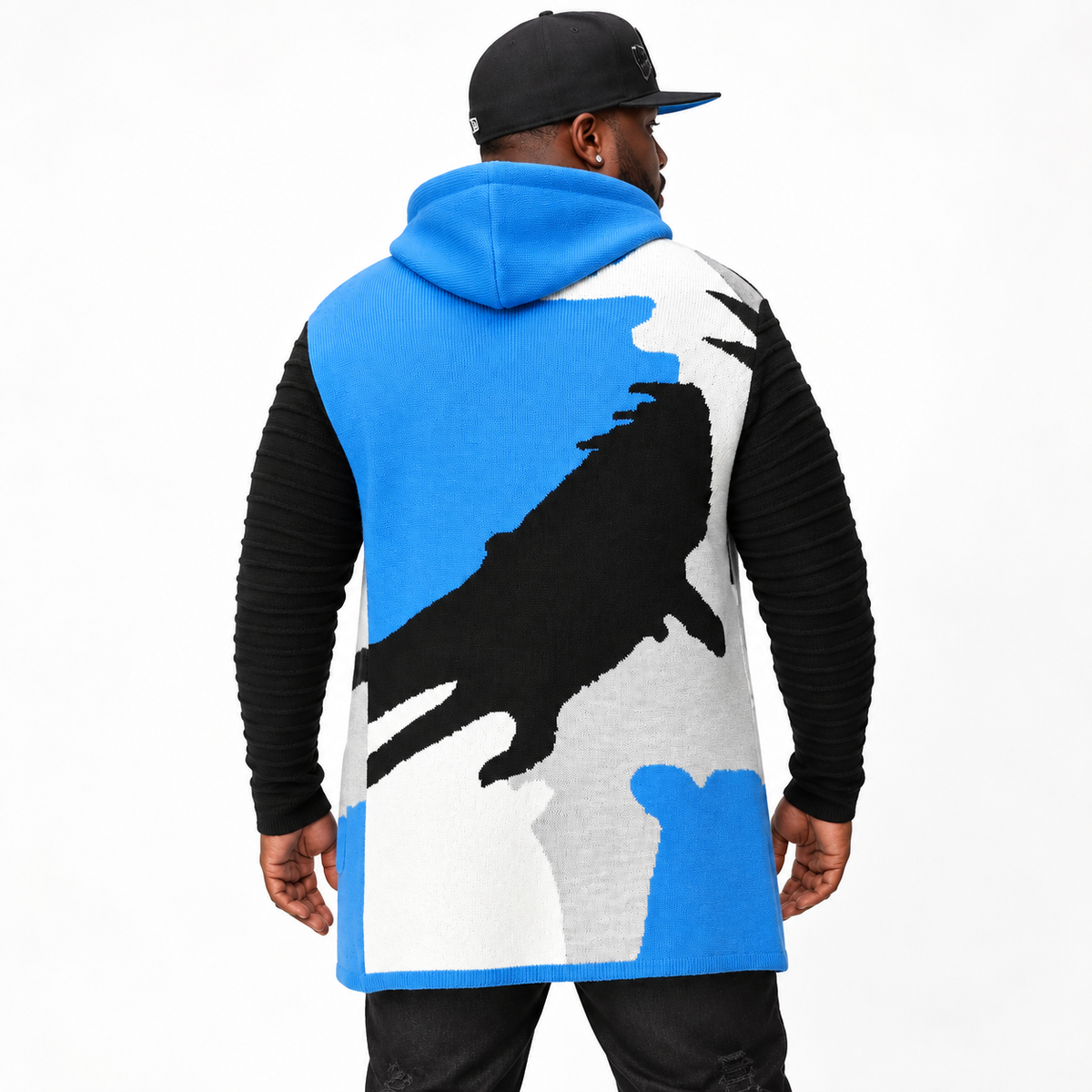 Detroit Camo 3/4 Length Sweater Jacket – Black Blue Gray White