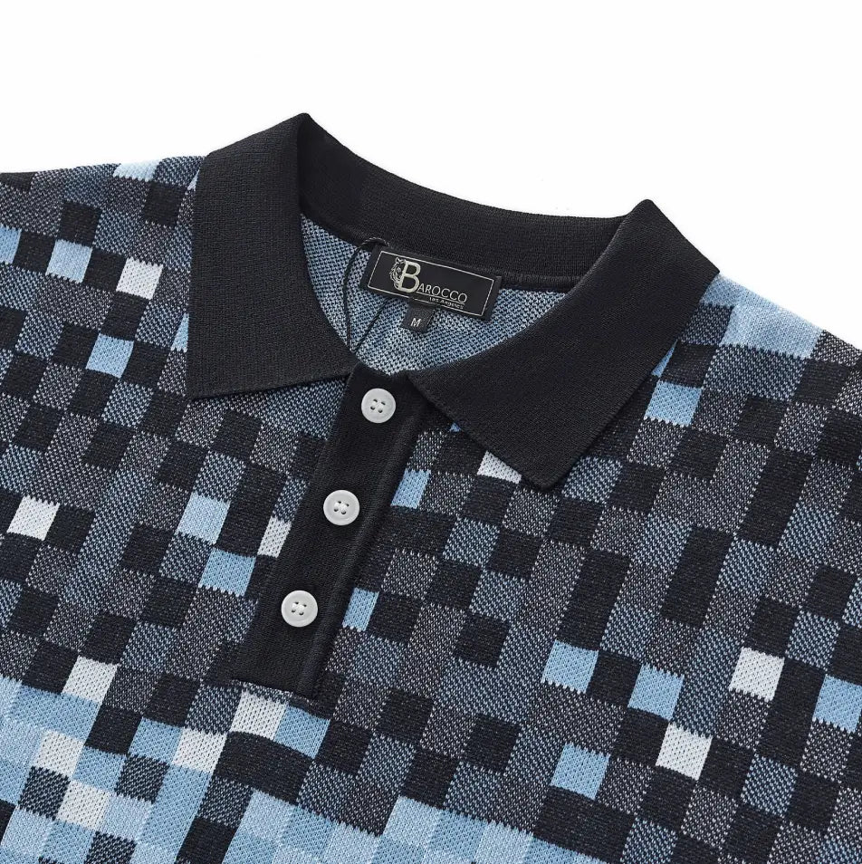 Pixel Fade Knit Polo BLACK
