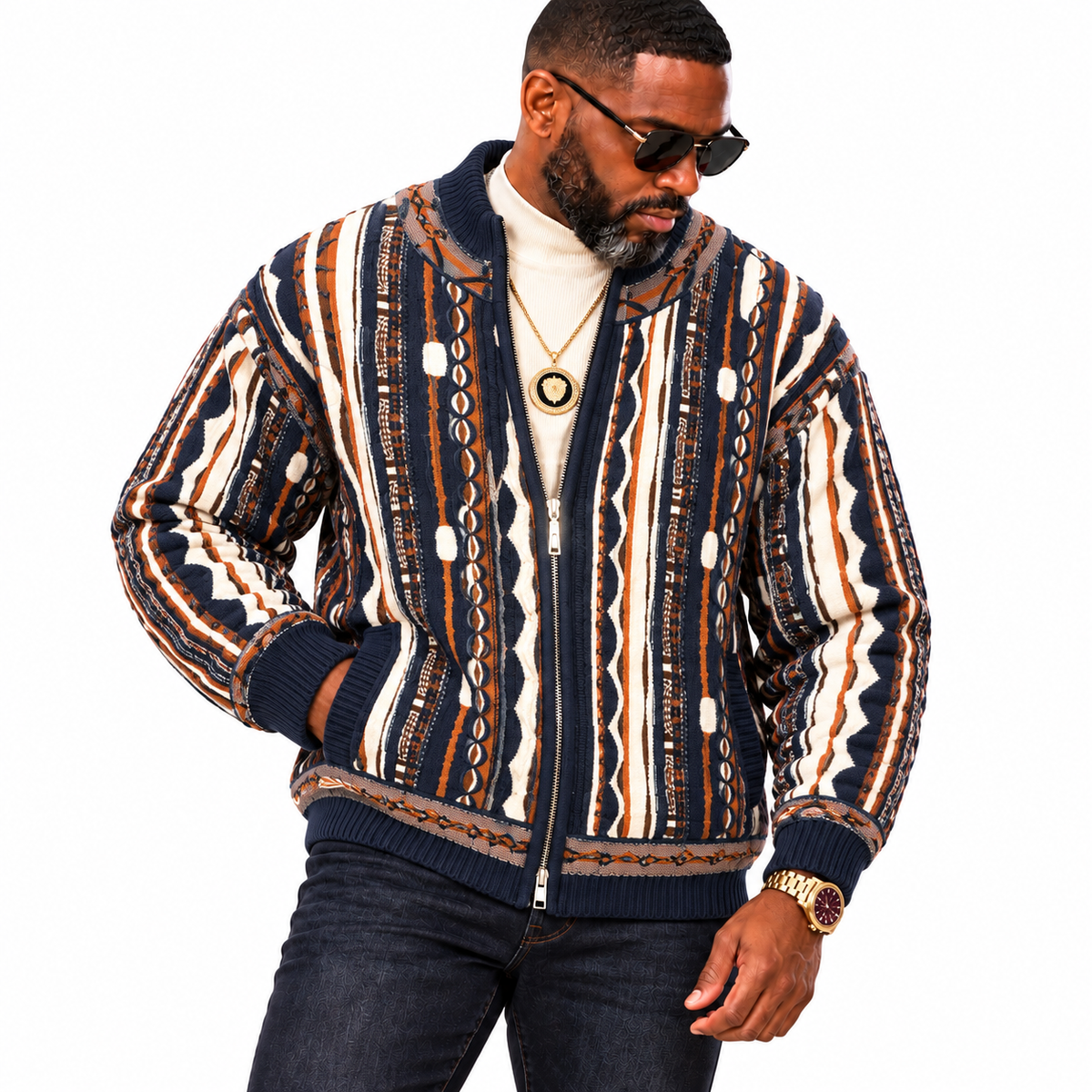 Silversilk Luxury Knit Zip Sweater: Navy