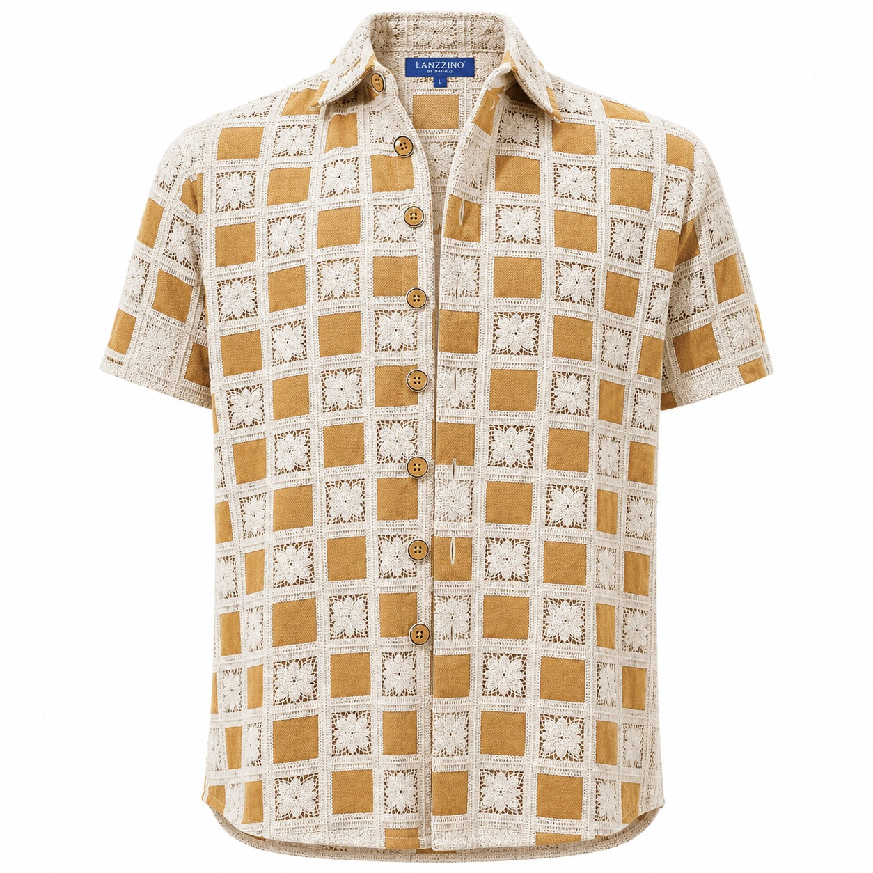 Lanzino Woven Pattern Linen Shirt - Honey 111