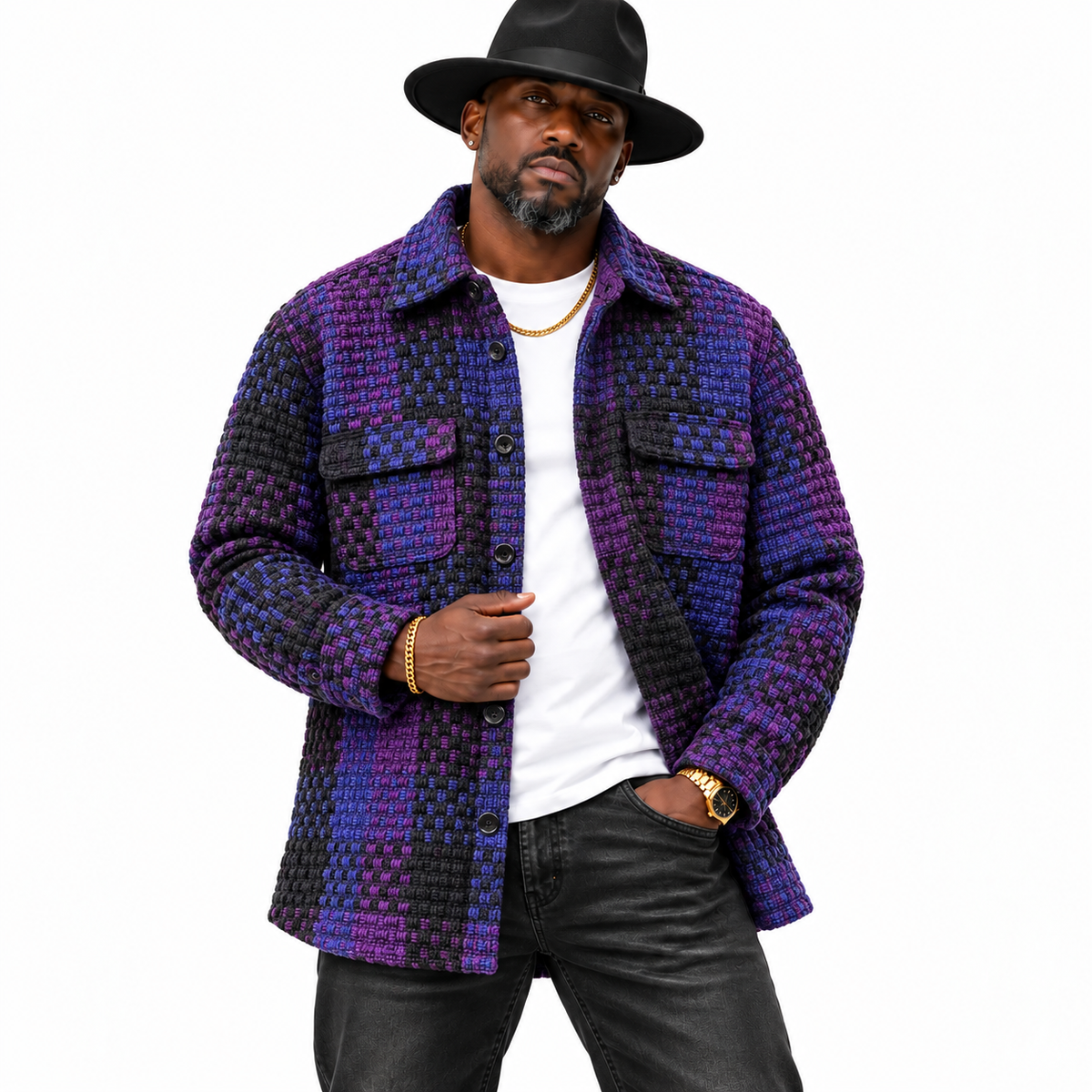 Lanzino Men’s Luxury Shirt Jacket – Purple