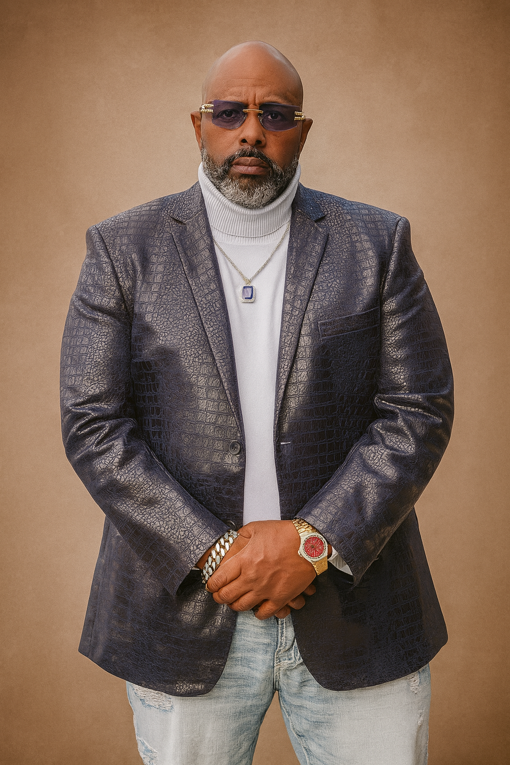 Croco Printed "King" Blazer (Navy)