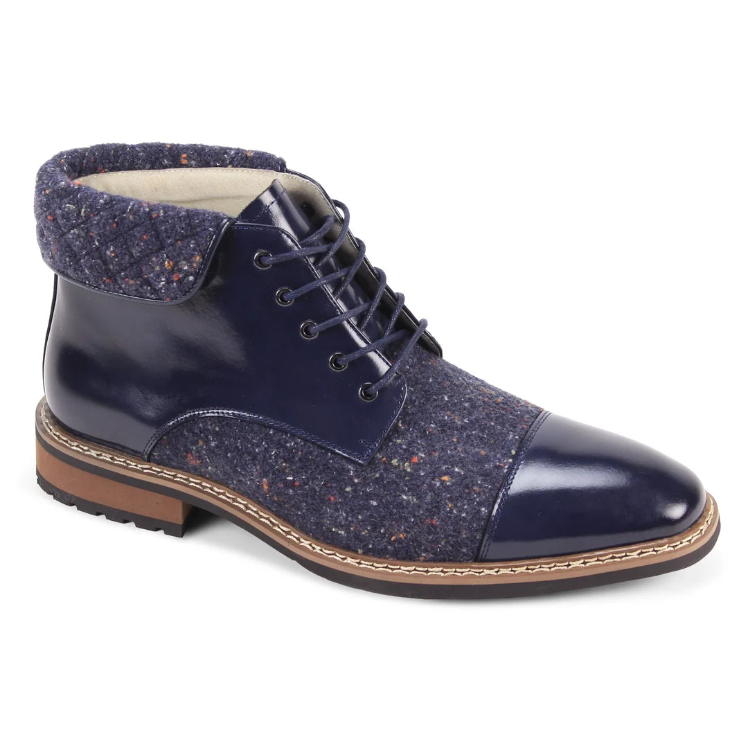 Giovanni Stuart Textured Cap Toe Leather Boots – Navy