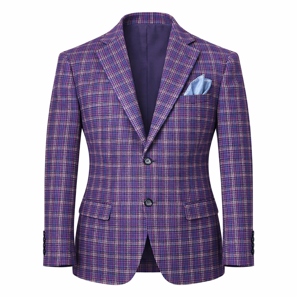 Inserch Men’s Multi-Color Houndstooth Blazer – Purple/Navy
