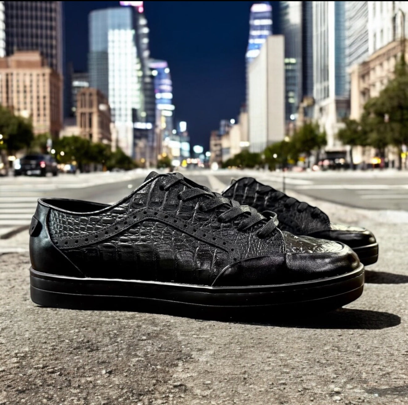 Pre-Order Giovanni Timo Men’s Croco Print Leather Sneaker - Black
