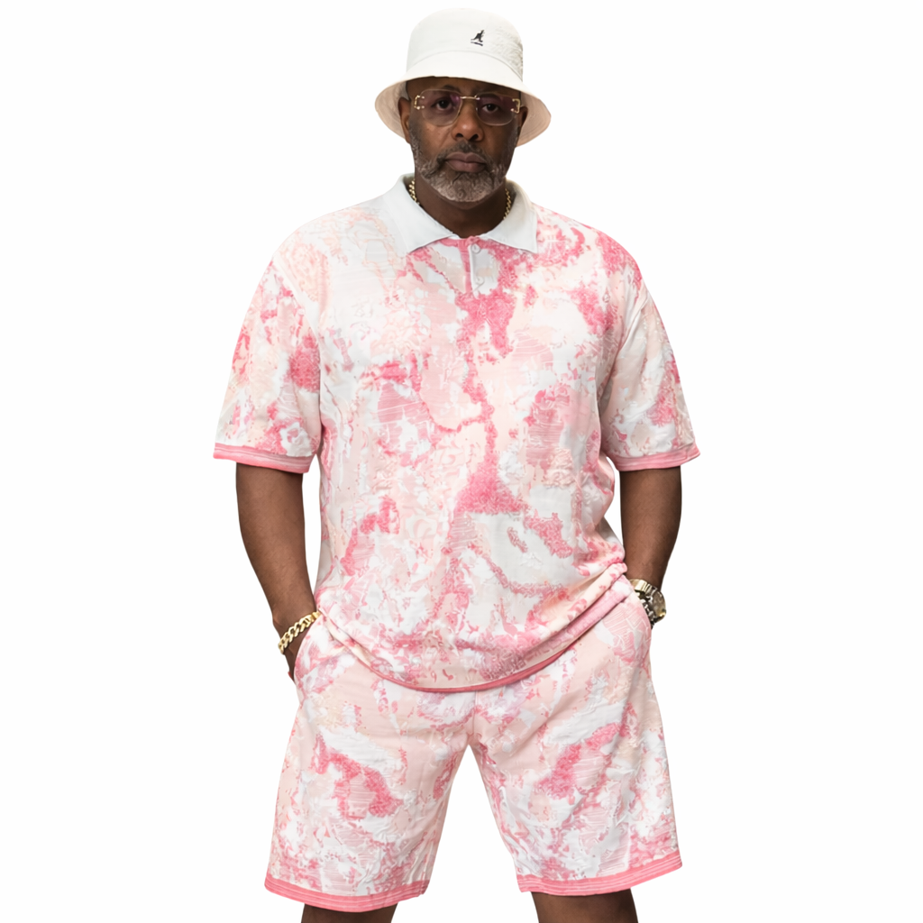 Men’s Jacquard Shorts Set – Relaxed Fit – Pink 91031