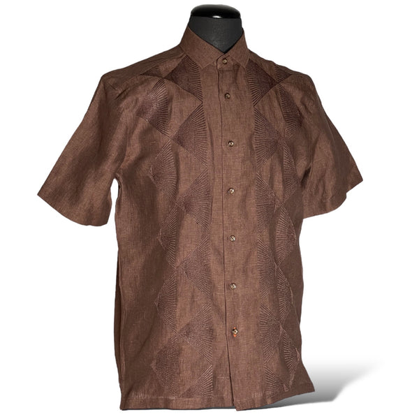 Inserch Linen Embroidered S/S Shirt (Chocolate) 126