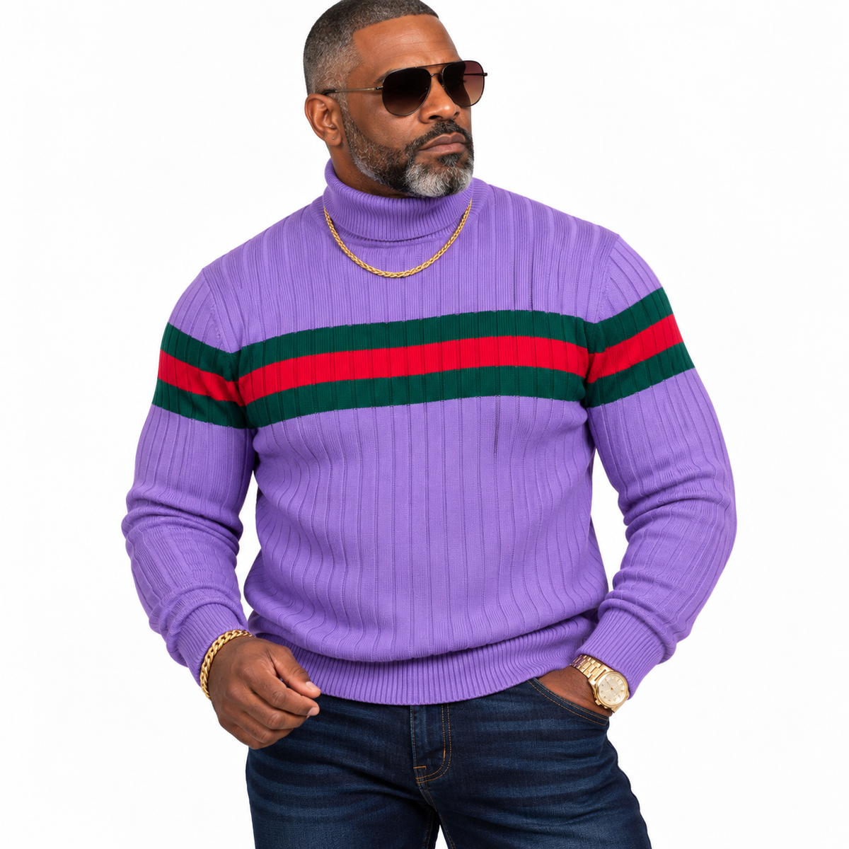 Prestige Designer "Southshore" Turtleneck (Lilac/Red/Green)