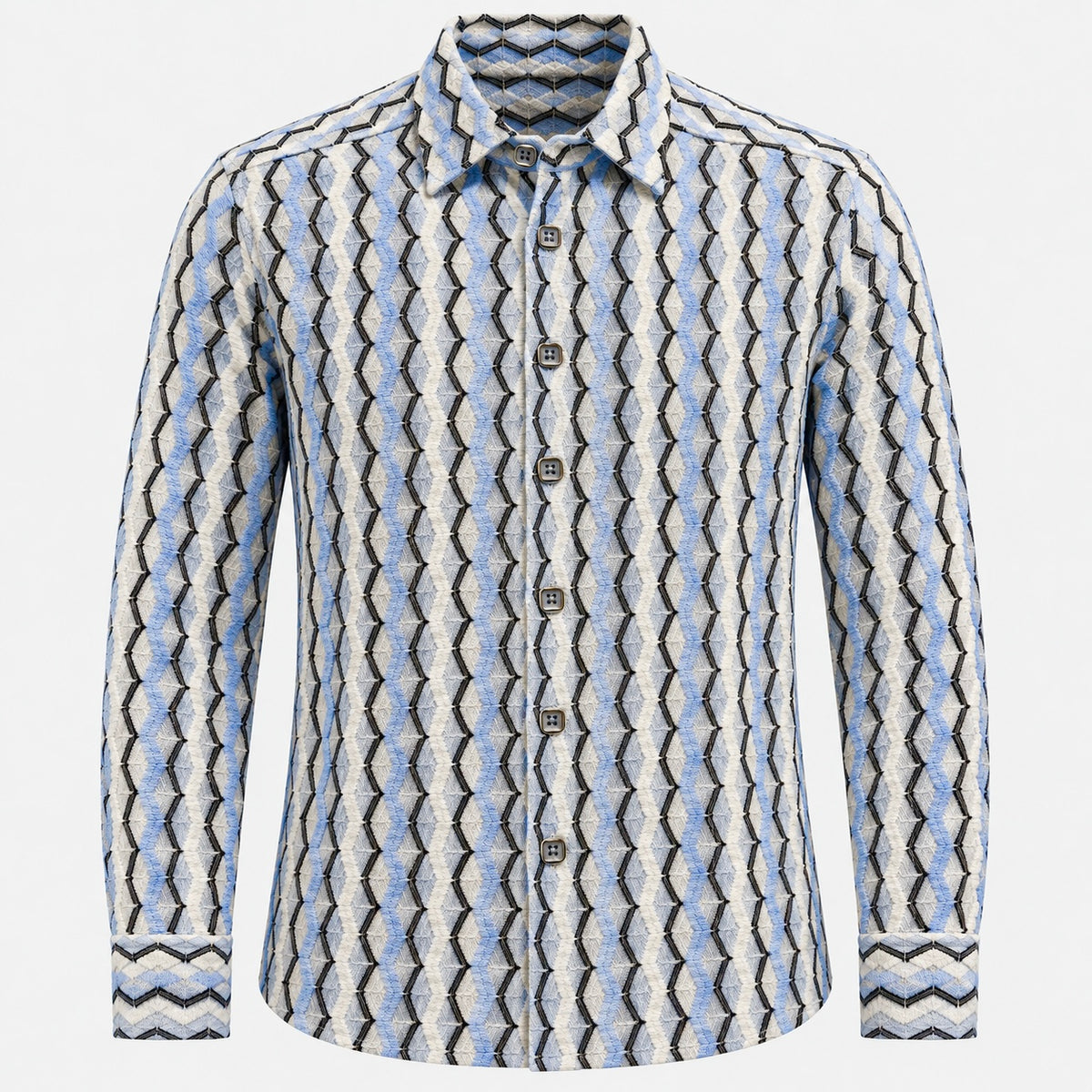 Men’s Lightweight Stretch Button Up Shirt: Blue/White/Black