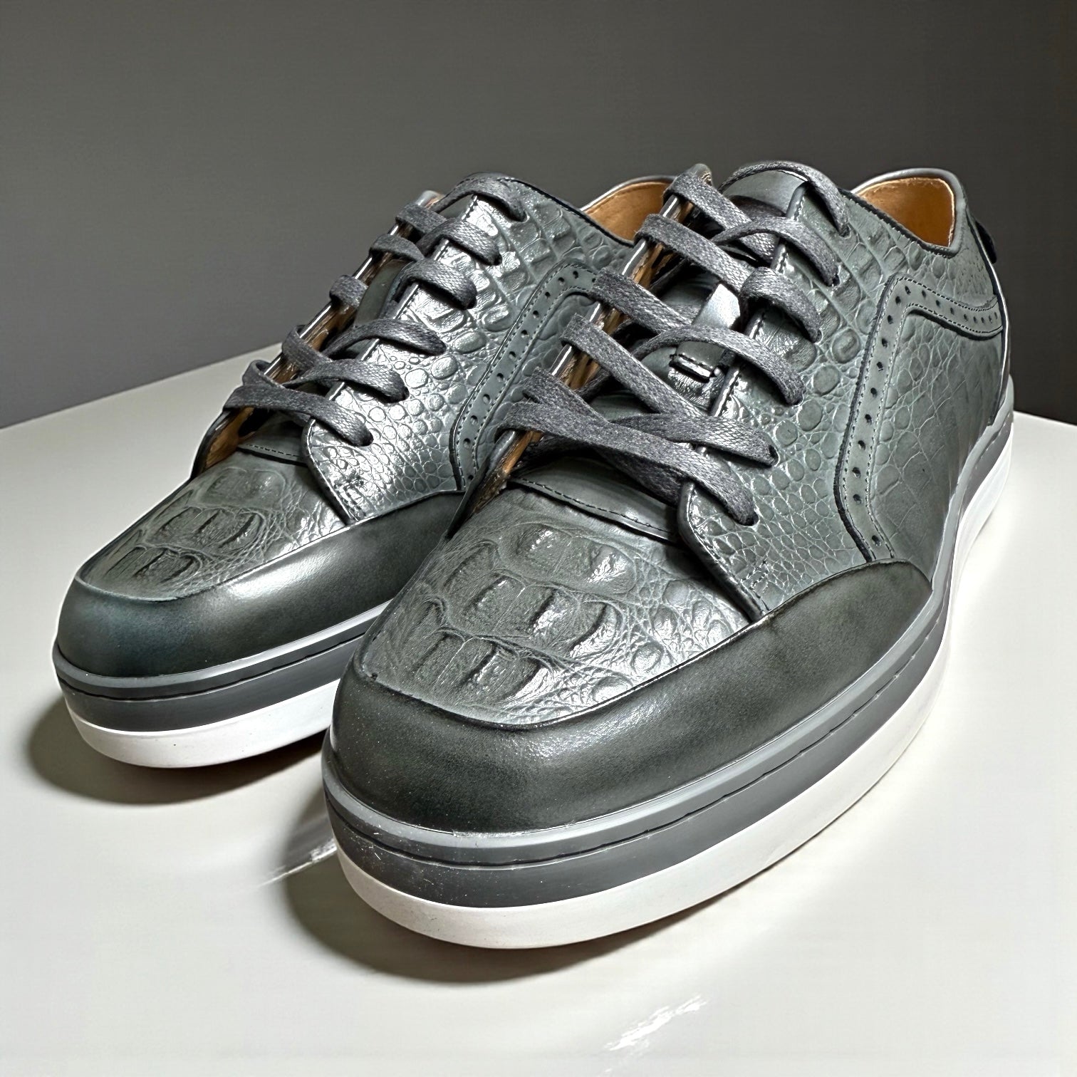 Giovanni Timo Men’s Croco Print Leather Sneaker - Gray