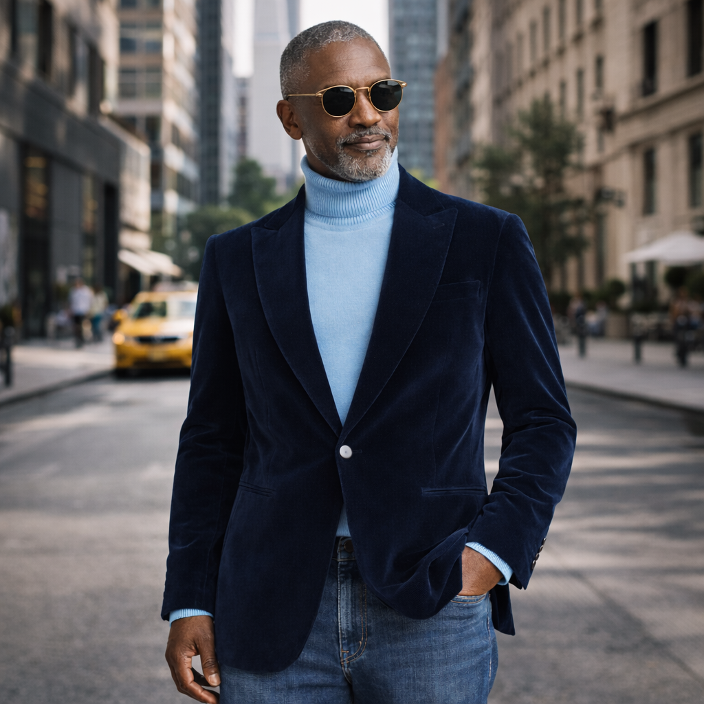 Inserch BL-007 Velvet Blazer Navy