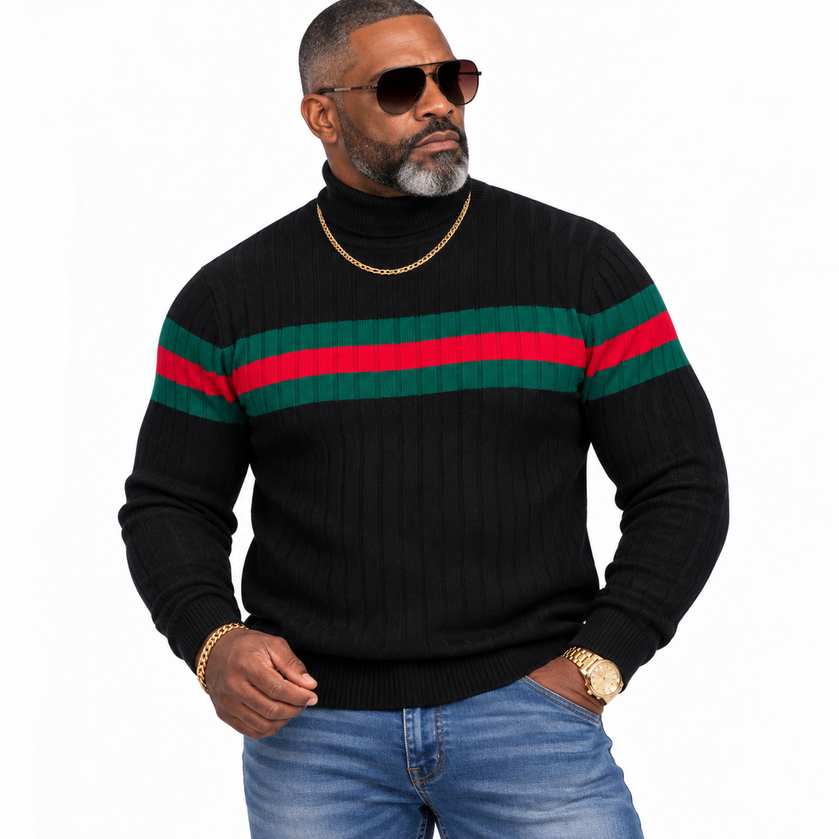 Prestige Designer "Southshore" Turtleneck (Black/Red/Green)
