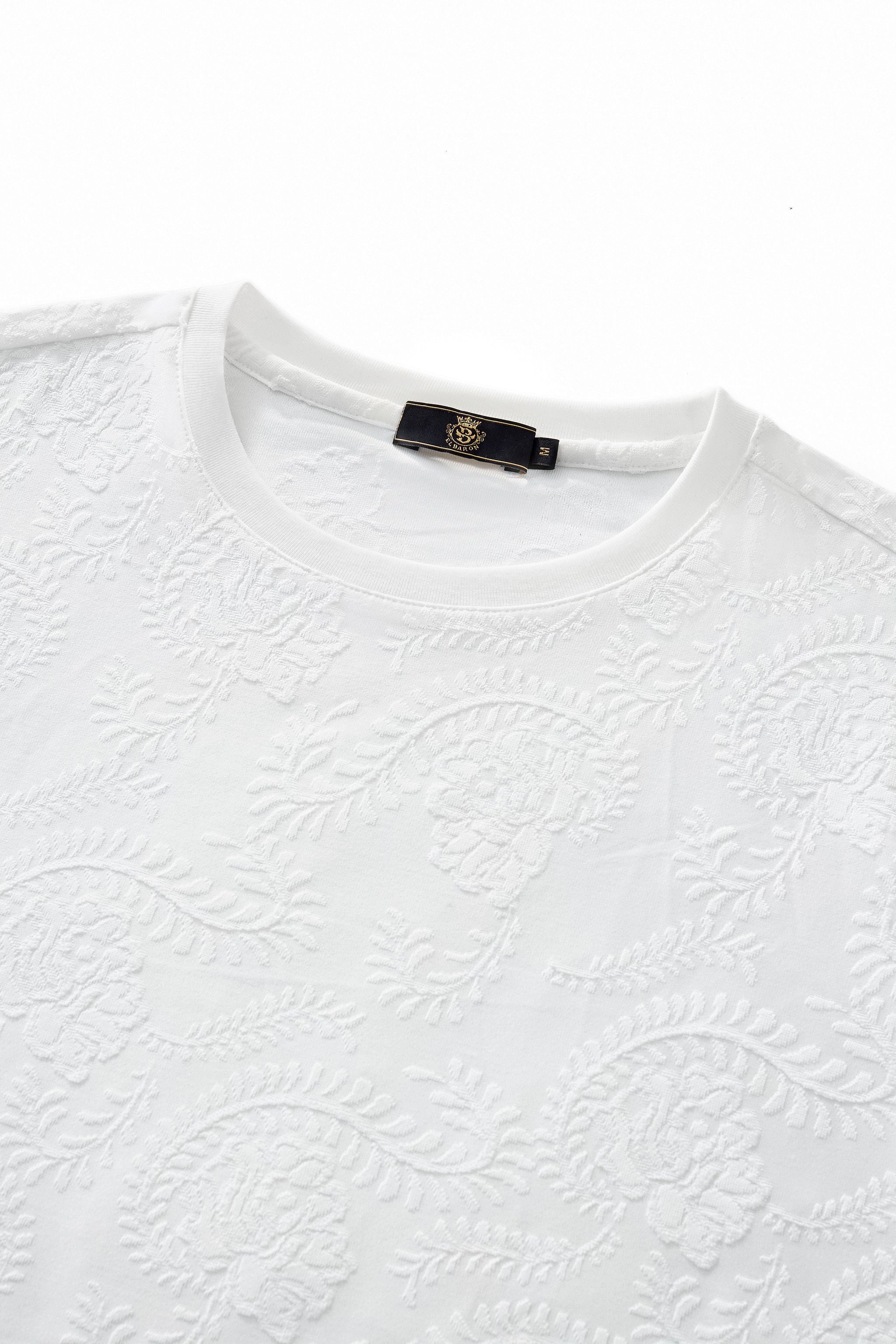 Embossed Paisley Tee – El Baron WHITE