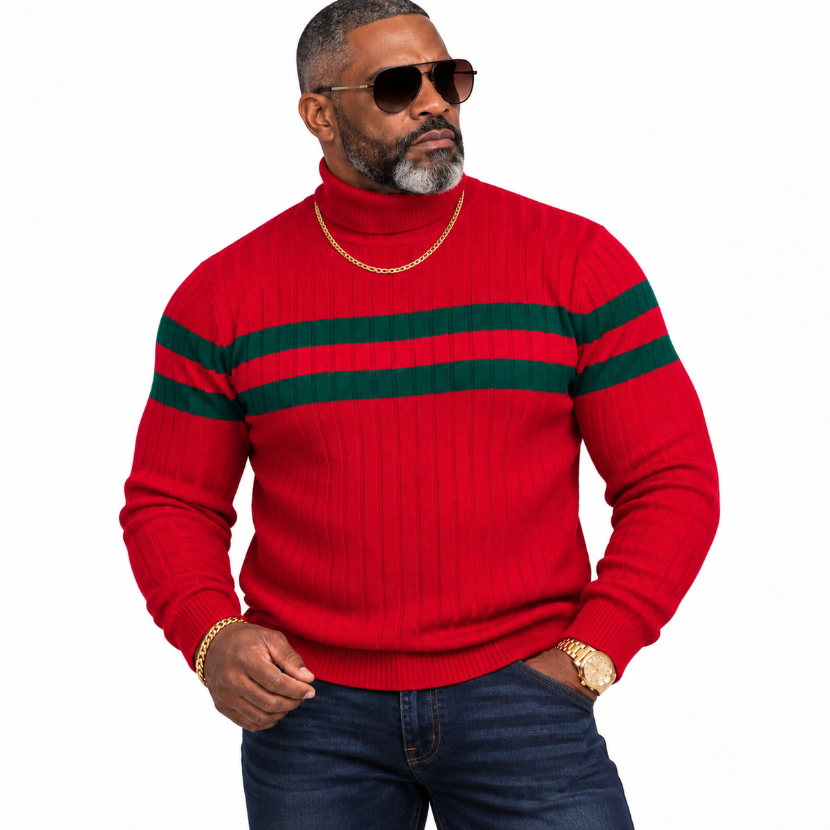 Prestige Designer "Southshore" Turtleneck (Red/Green)