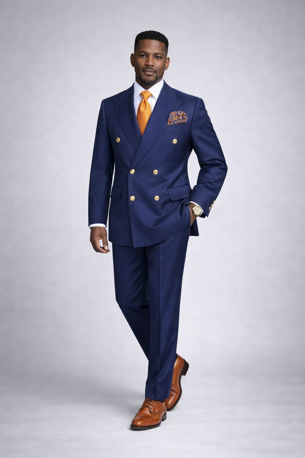 Rossi Man Navy Blue Double Breasted Men's Modern Slim Fit Suit