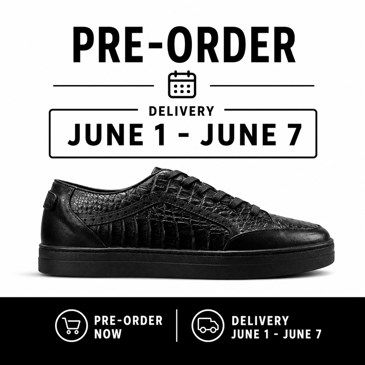 Pre-Order Giovanni Timo Men’s Croco Print Leather Sneaker - Black