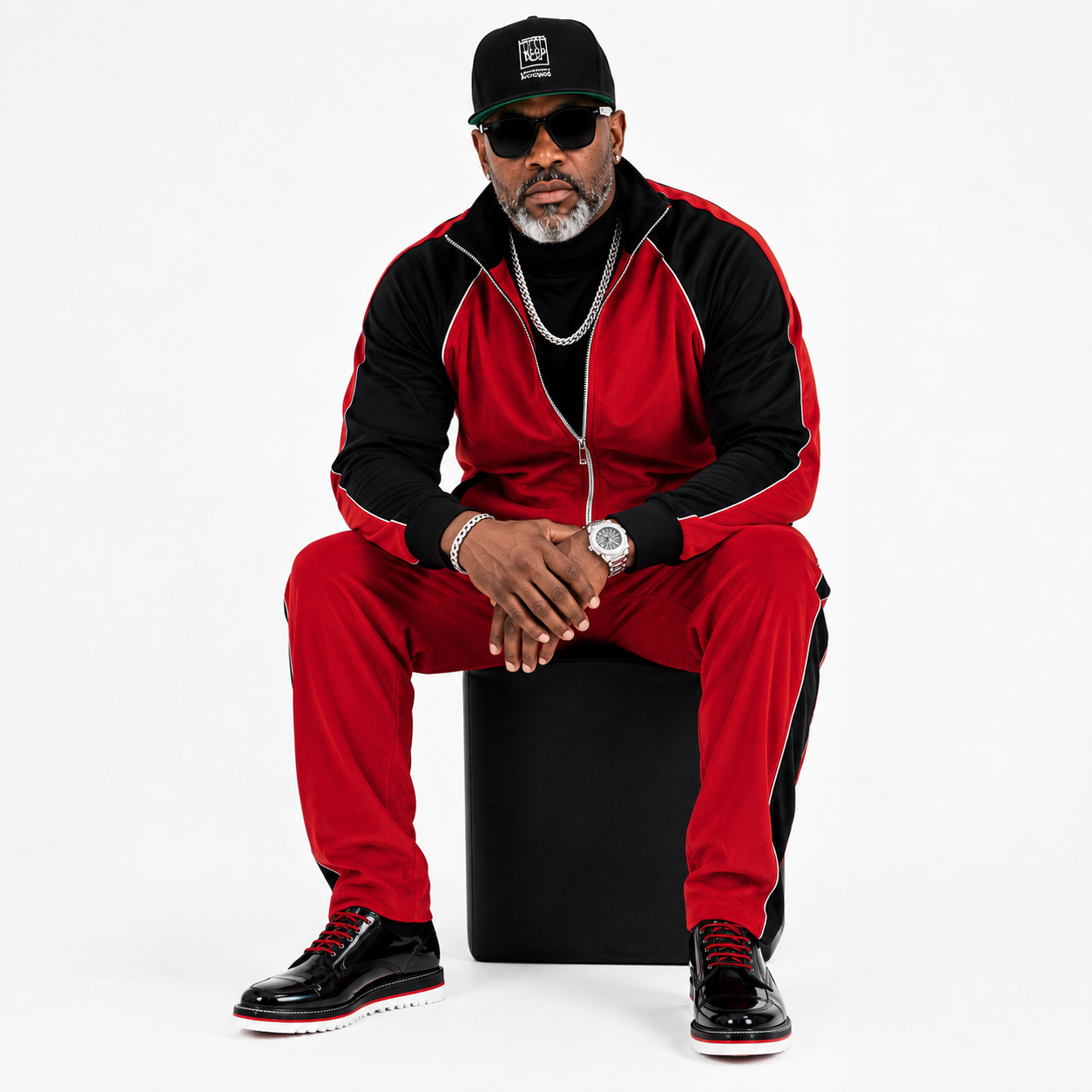 Inserch Men's Velour Track Jacket & Pant Set: Red/Black