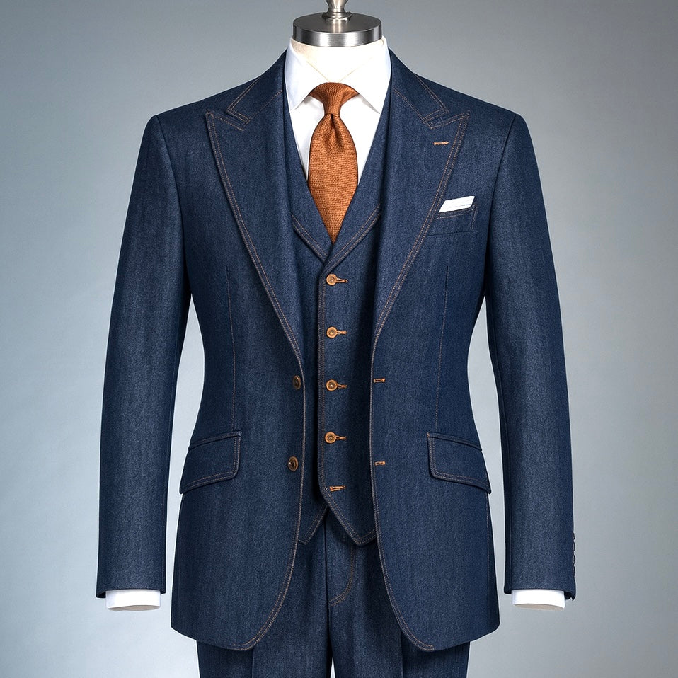3pc Denim Jean Suit Relaxed fit (Indigo Blue)
