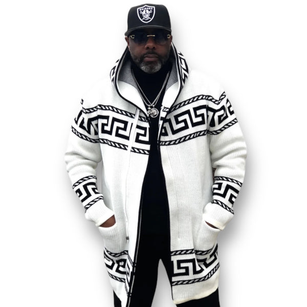 OIM "King" Cardigan 3/4 Length Sweater Jacket (White)