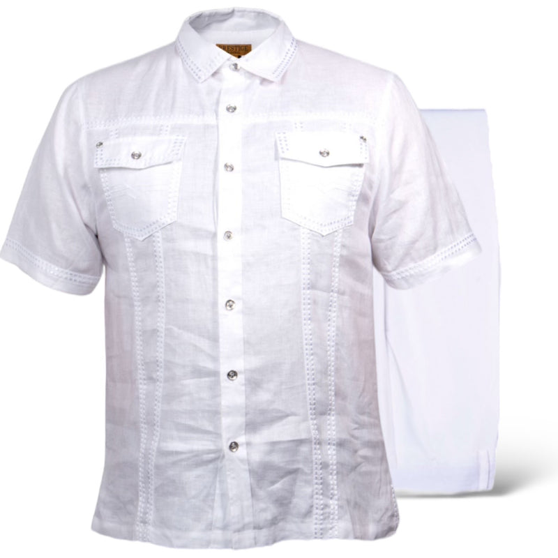 Prestige "Stitched" Linen Pant Set (White) 399