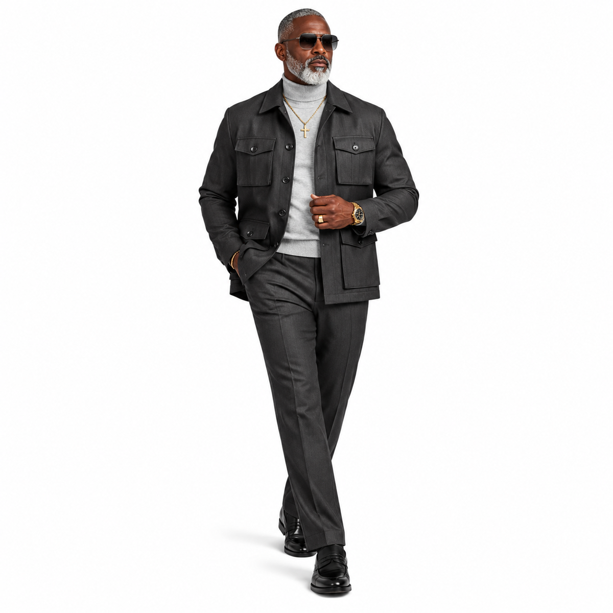 Robert Lewis Safari Jacket & Pant Set - Gunmetal Black