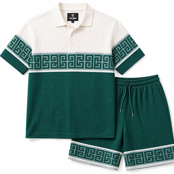 Stacy Adams Greek Key Short Set - Teal White