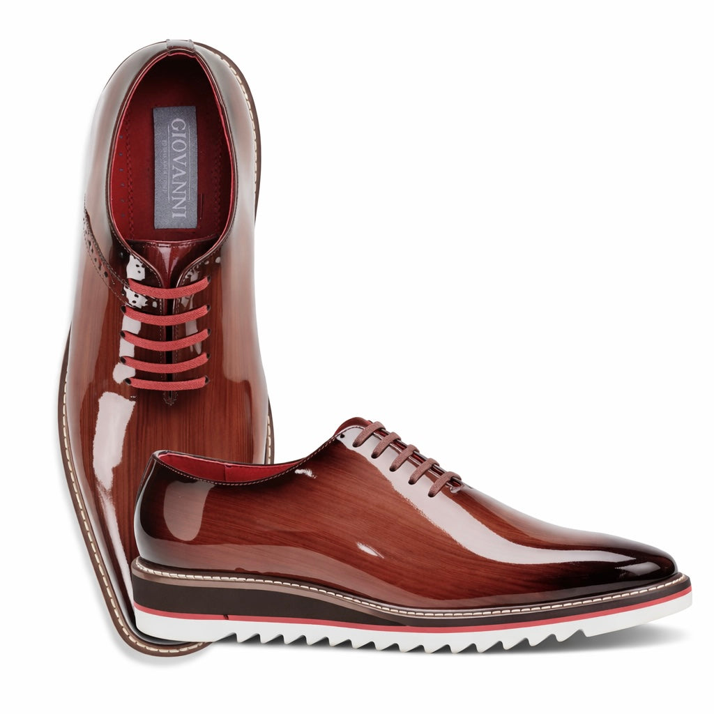 Giovanni Ruben Men’s Patent Leather Oxford Shoe: Brown