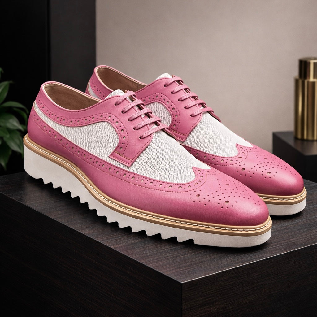 Giovanni Tone Men’s Wingtip Leather Oxford Dress Shoe – Pink White