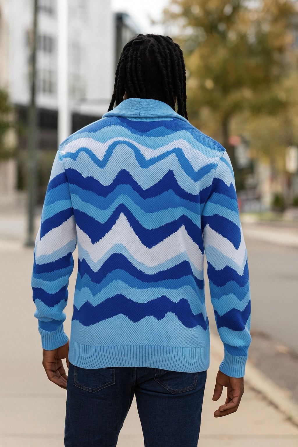 Brooks Shawl Cardigan (Blue/White) OIM