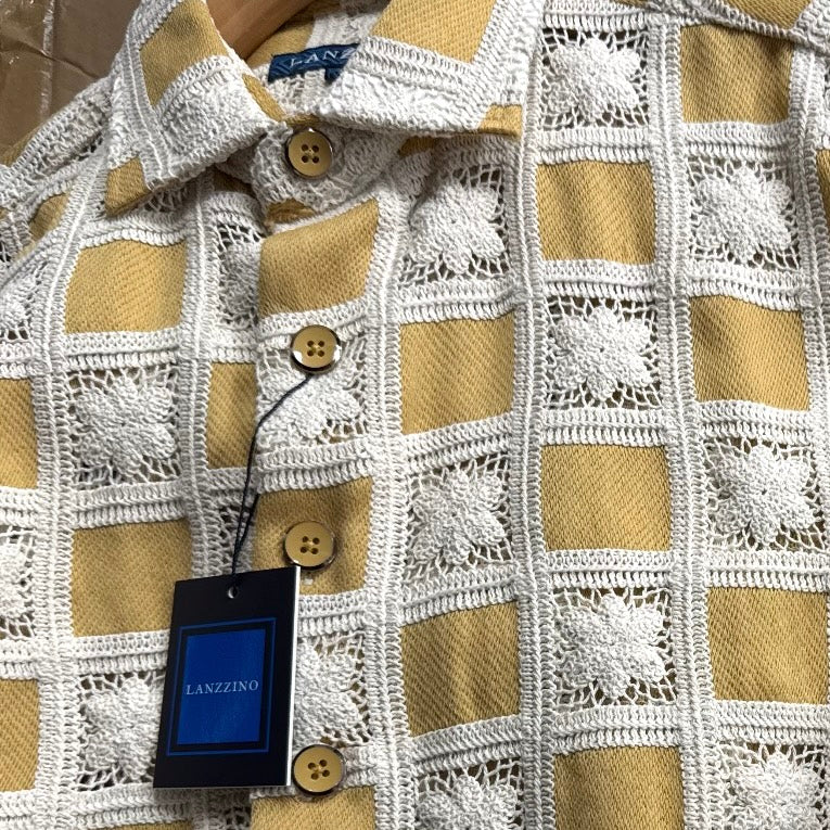 Lanzino Woven Pattern Linen Shirt - Honey 111