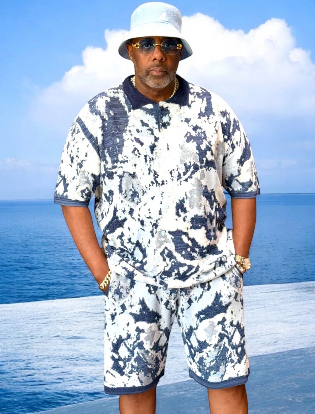 Men’s Jacquard Shorts Set – Relaxed Fit – Navy 91031