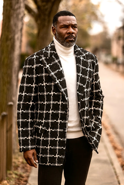 Lanzino 3/4 Length Car Coat (Black/White)