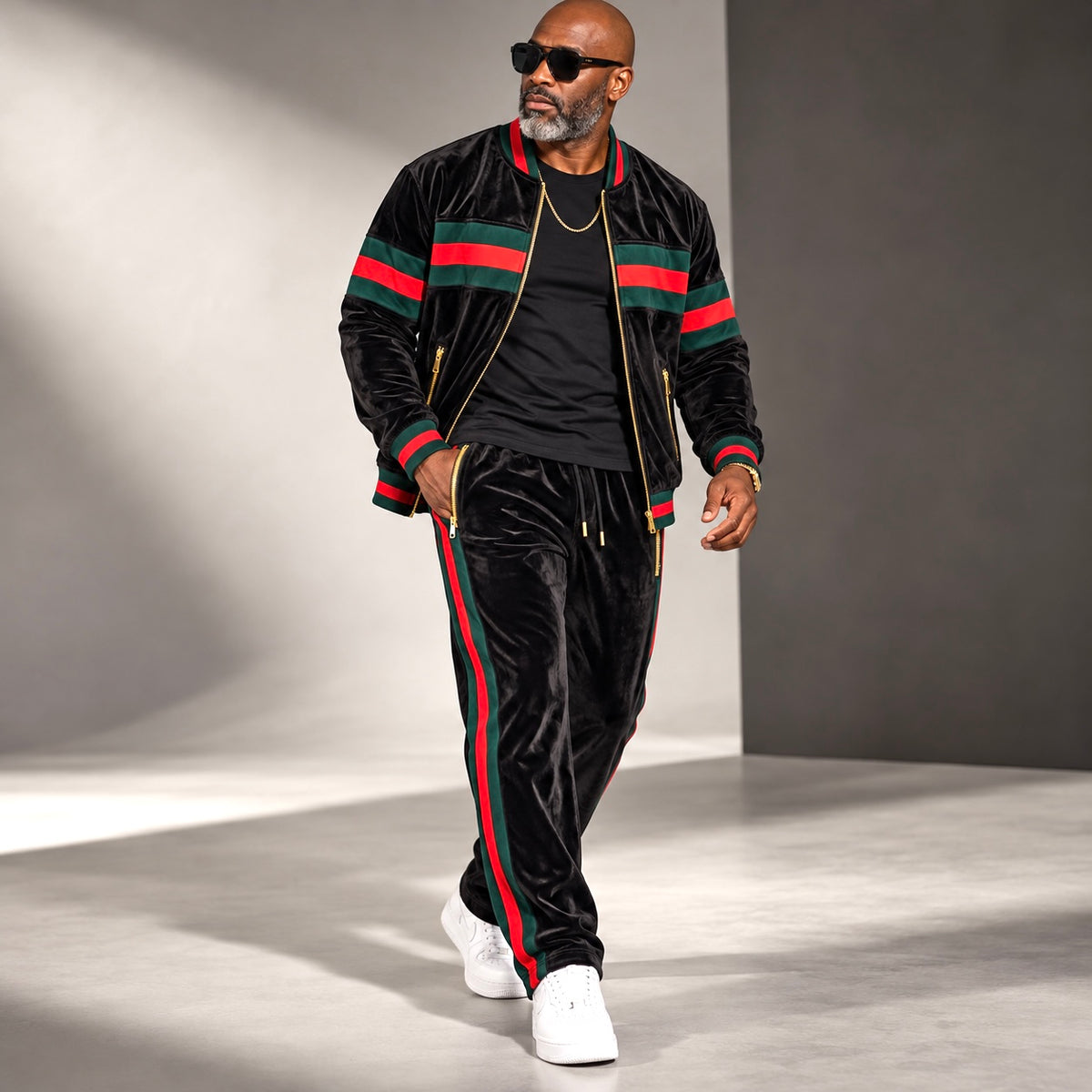 Prestige Velour Jogger Set (Black/Red/Green) 126